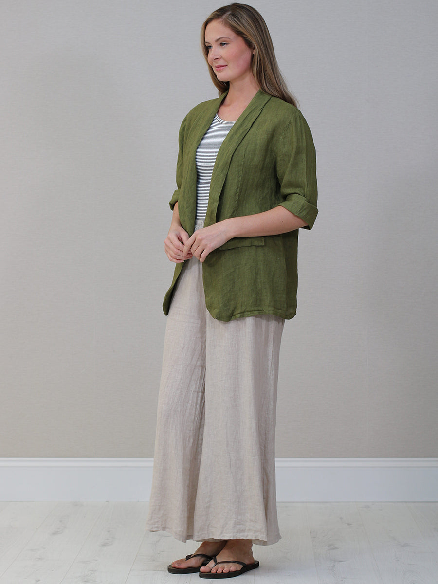 Shawl Collar Plain Linen Jacket