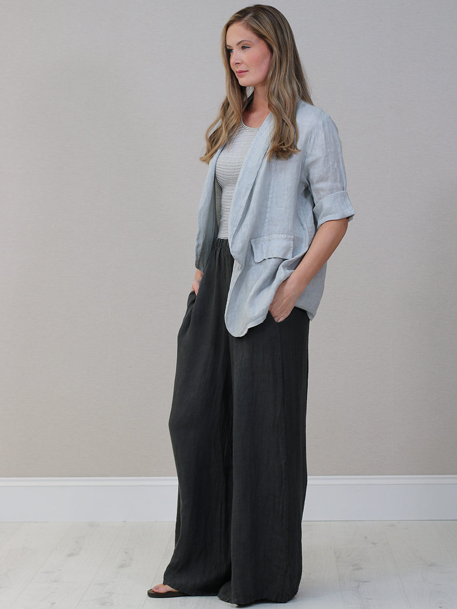 Shawl Collar Plain Linen Jacket