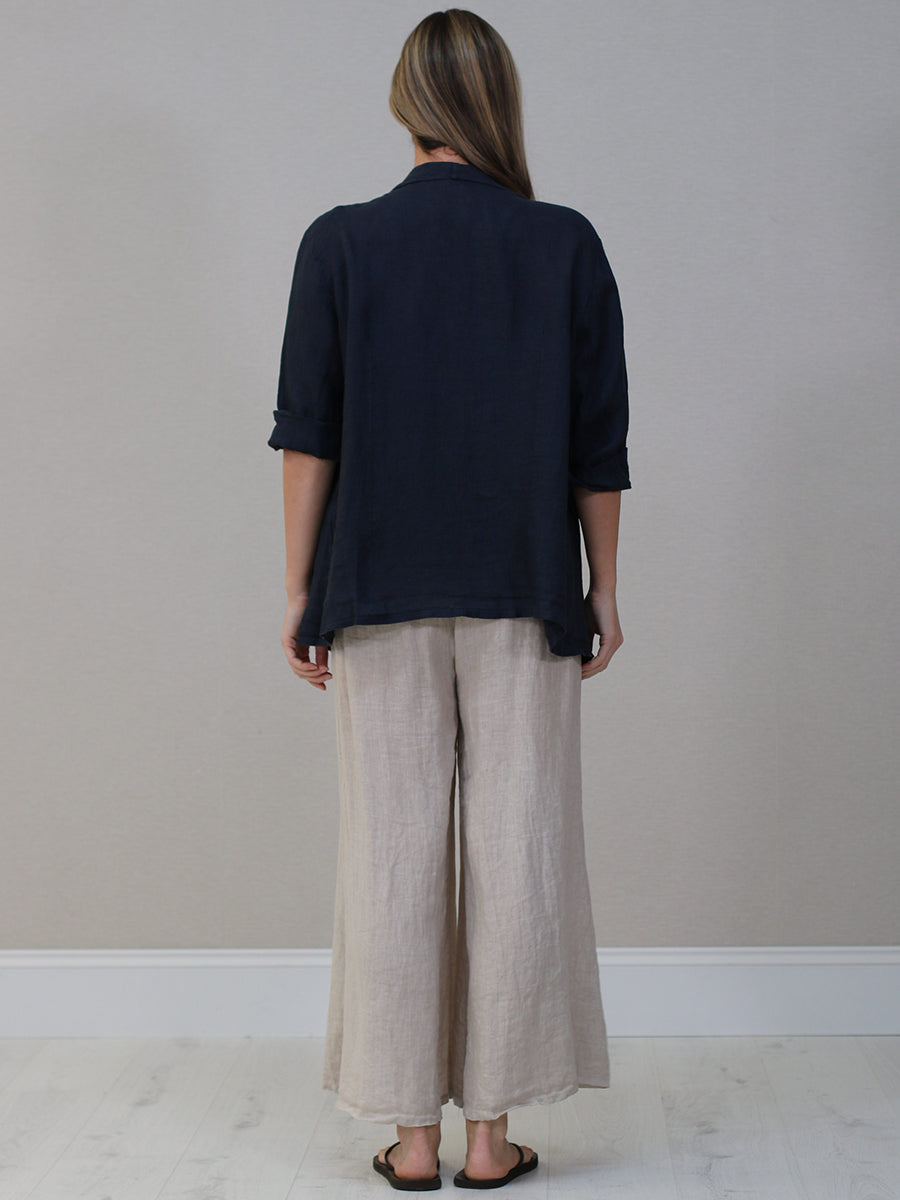 Shawl Collar Plain Linen Jacket