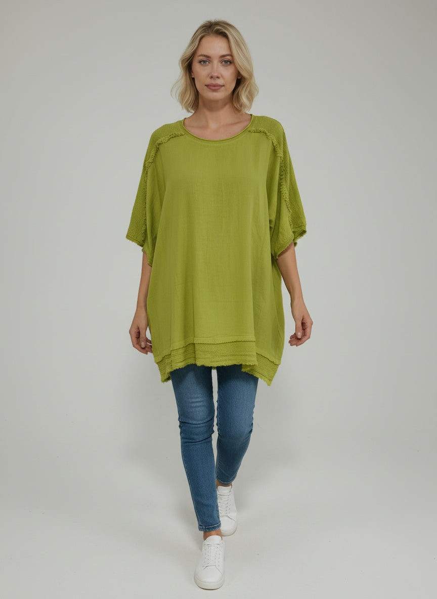 Raw Edges Linen Top Lime Green