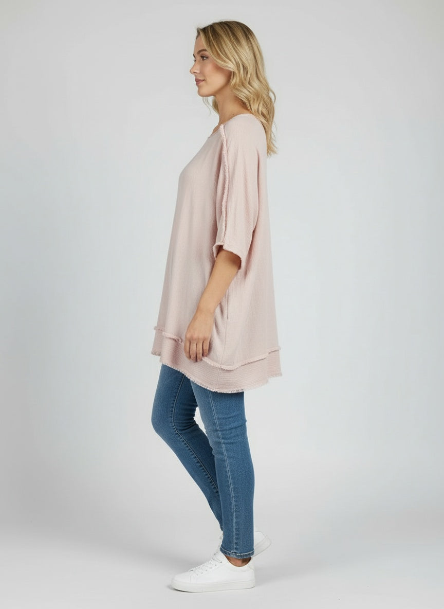 Solid Linen Raw Edges Baggy Top