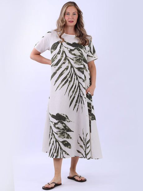 Palm Leaf Print Ladies Linen Summer Dress