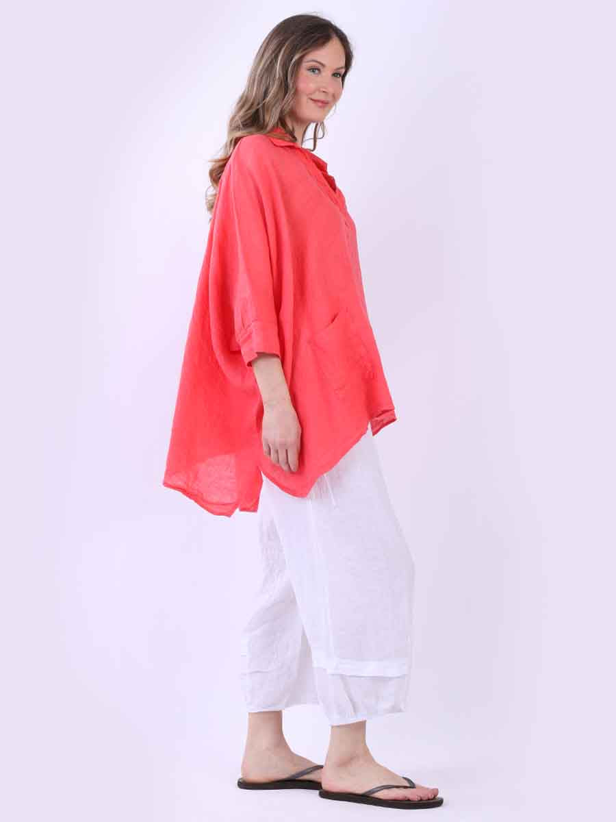 Plain Linen Lagenlook Batwing Top
