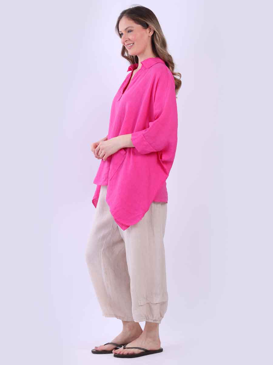 Plain Linen Lagenlook Batwing Top