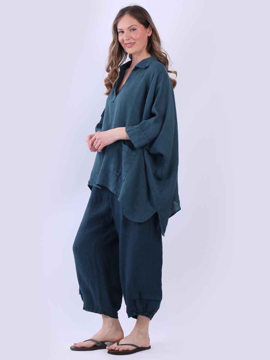 Plain Linen Lagenlook Batwing Top