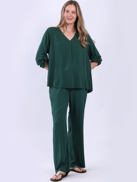 Plain Baggy Crop Top Bottle Green