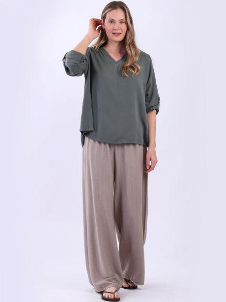 Plain Baggy Crop Top Khaki