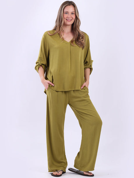 Plain Baggy Crop Top Olive