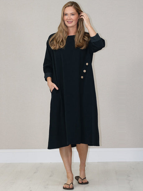 Plus Size Cotton Corduroy Dress Black