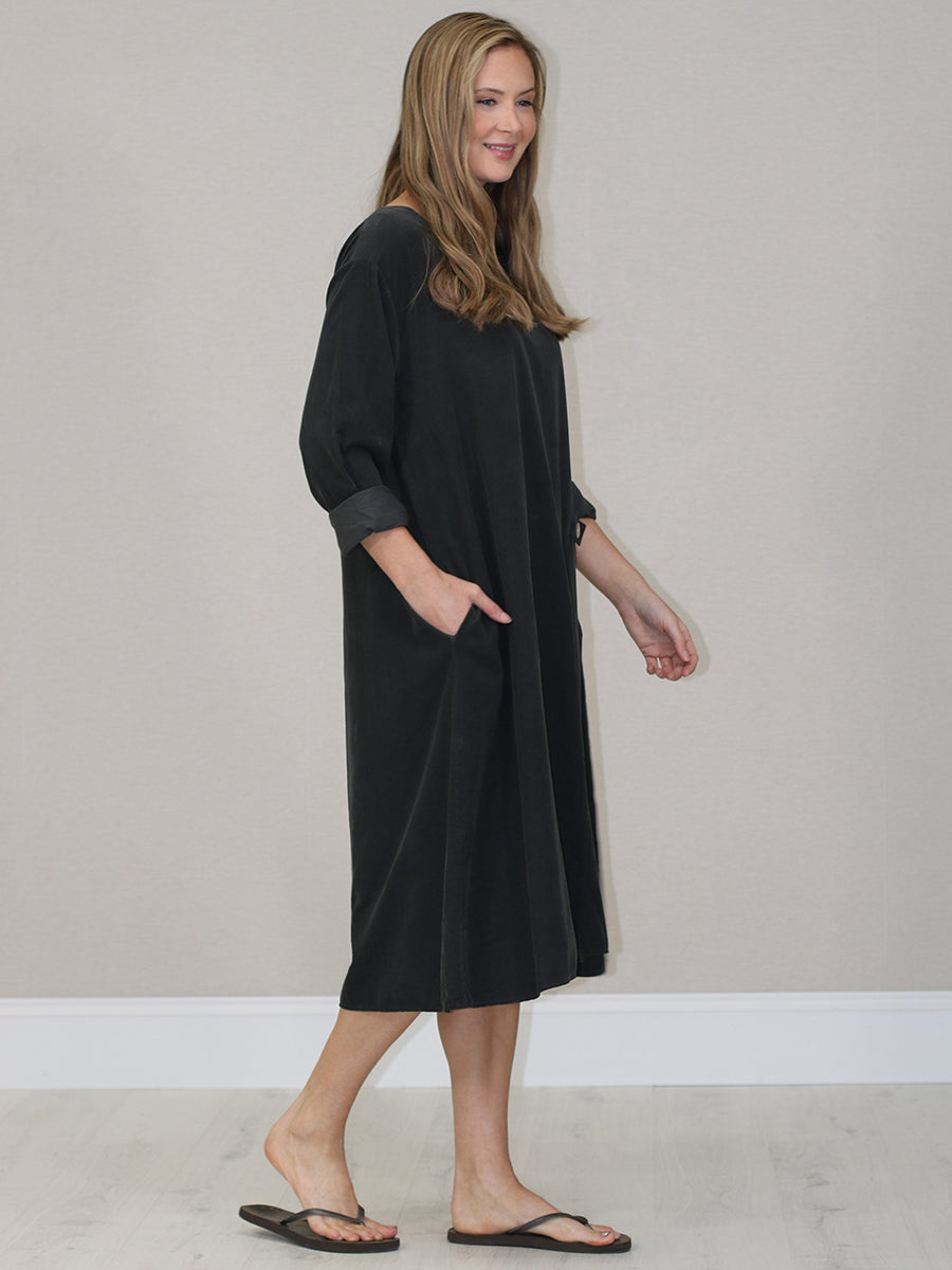 Solid Corduroy Oversized Midi Dress