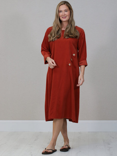 Plus Size Cotton Corduroy Dress Rust