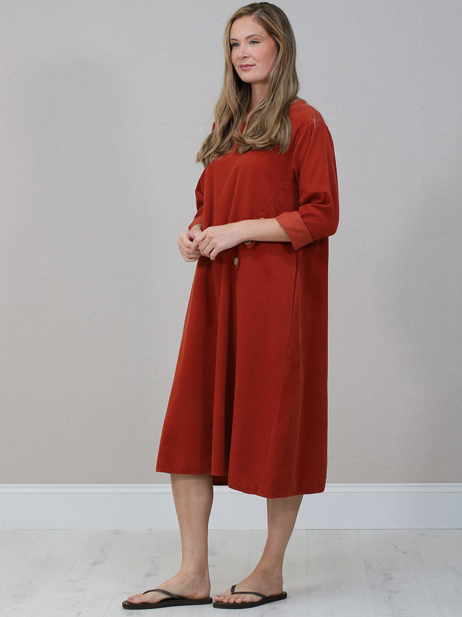 Solid Corduroy Oversized Midi Dress
