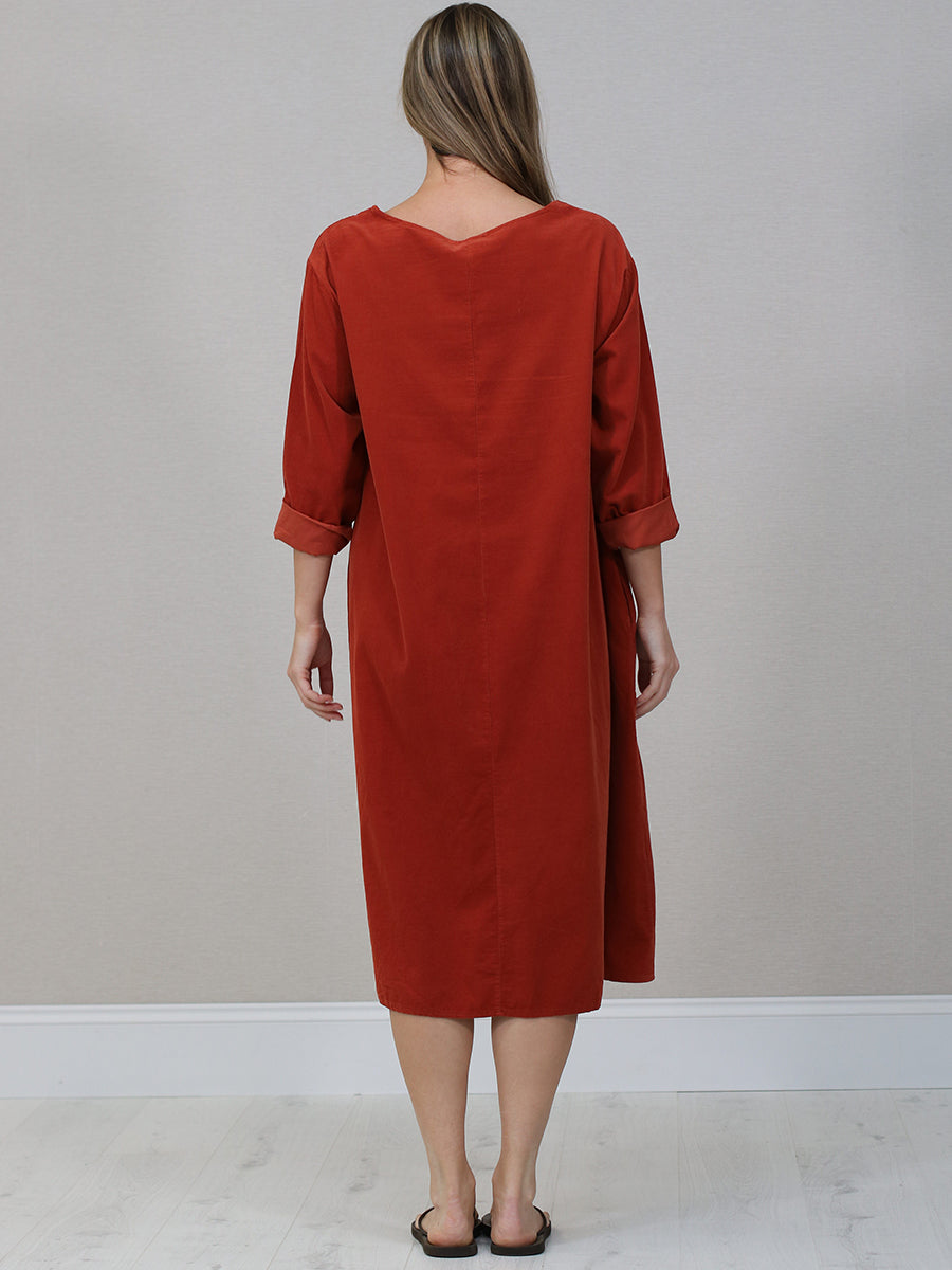 Solid Corduroy Oversized Midi Dress
