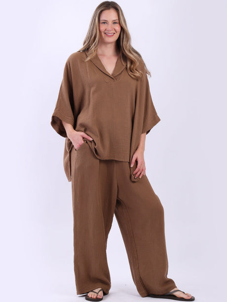 Batwing Cotton Tunic Top Mocha