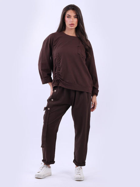 Ruched Cotton Sweat Top Chocolate