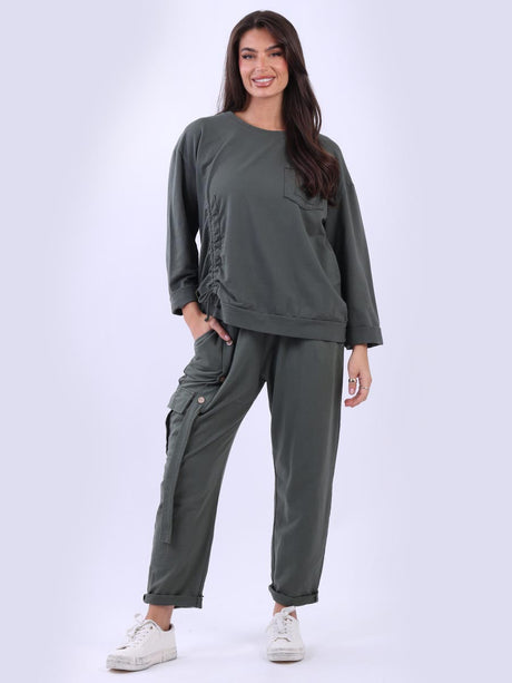Ruched Cotton Sweat Top Khaki