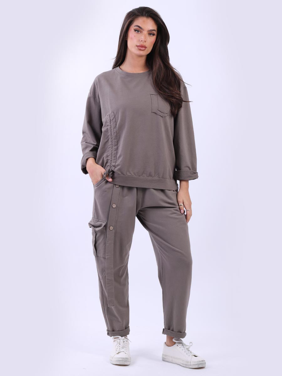 Ruched Cotton Sweat Top Mocha