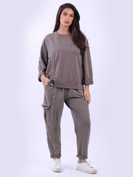 Ruched Cotton Sweat Top Mocha
