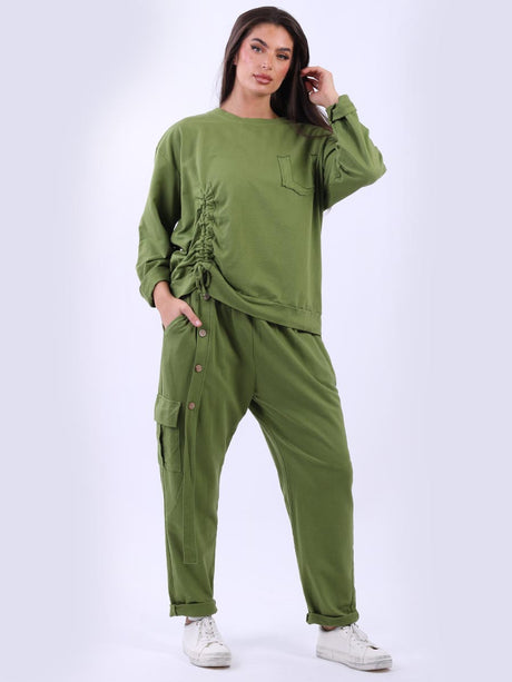 Ruched Cotton Sweat Top Olive