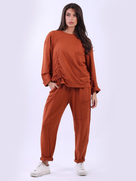 Ruched Cotton Sweat Top Rust