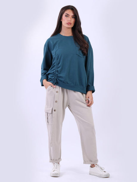 Ruched Cotton Sweat Top Teal