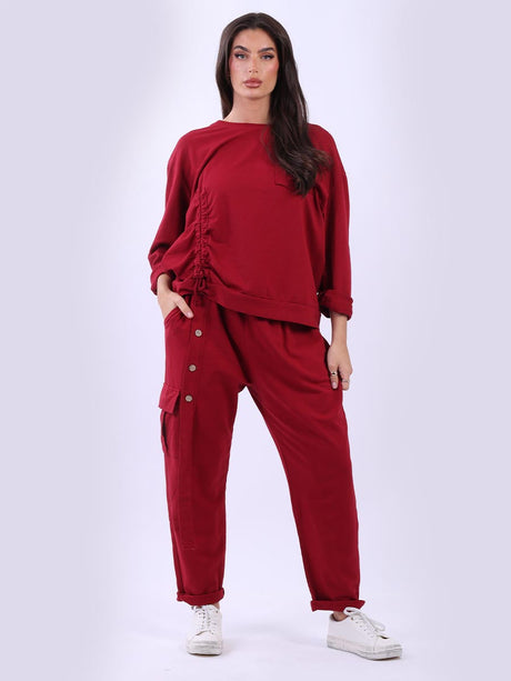 Ruched Cotton Sweat Top Wine