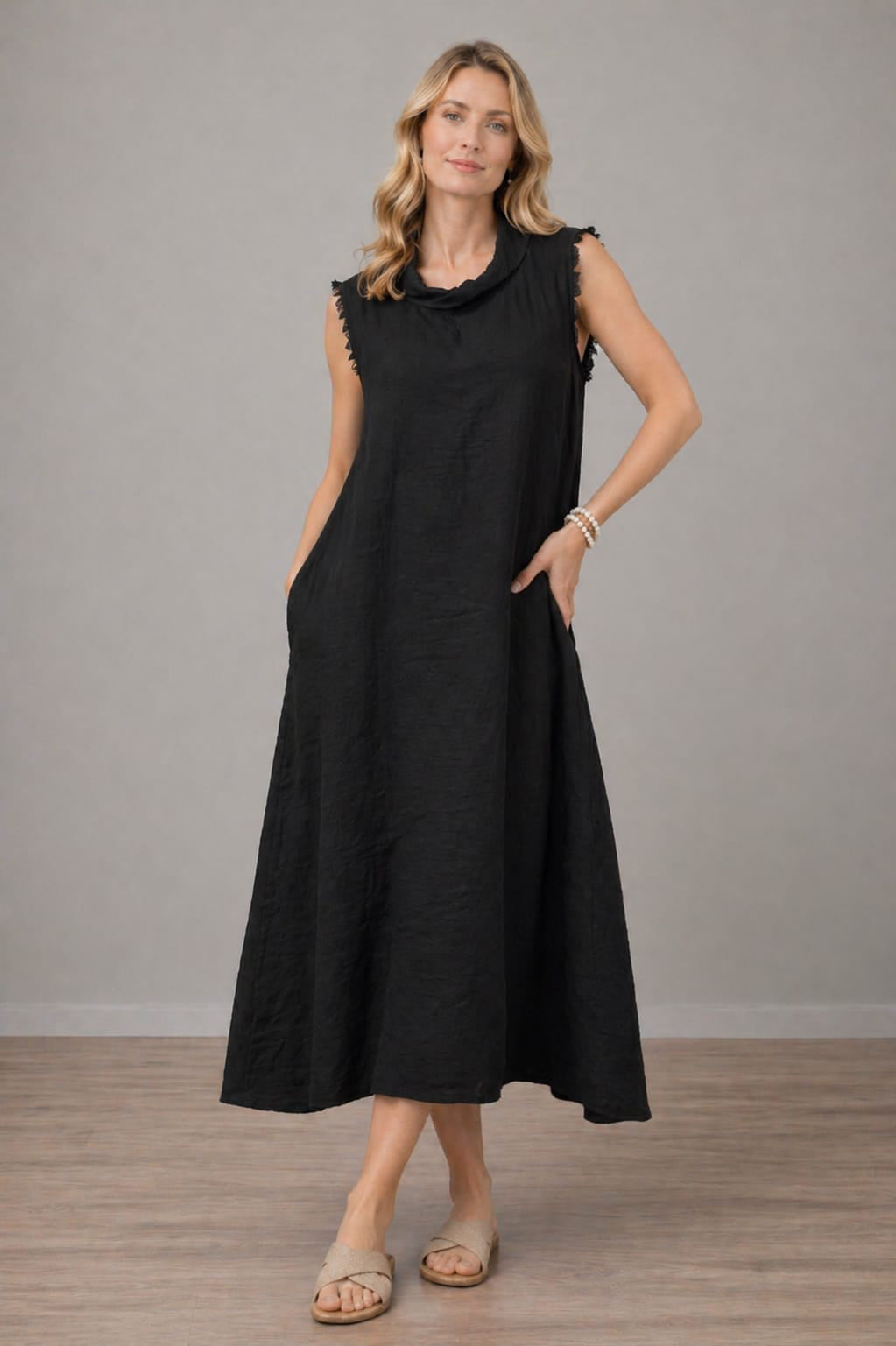 Linen Tank Dress Black