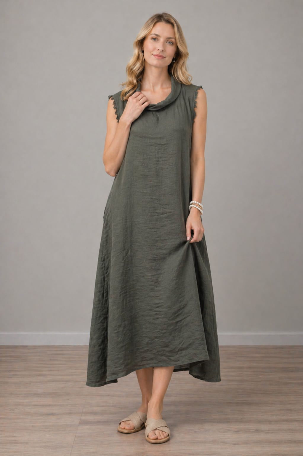 Linen Tank Dress Khaki