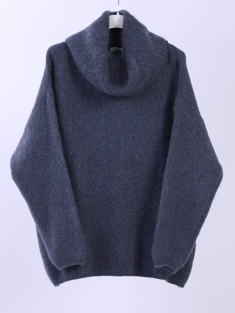 Cowl Neck Solid Knit Crop Jumper Charcoal