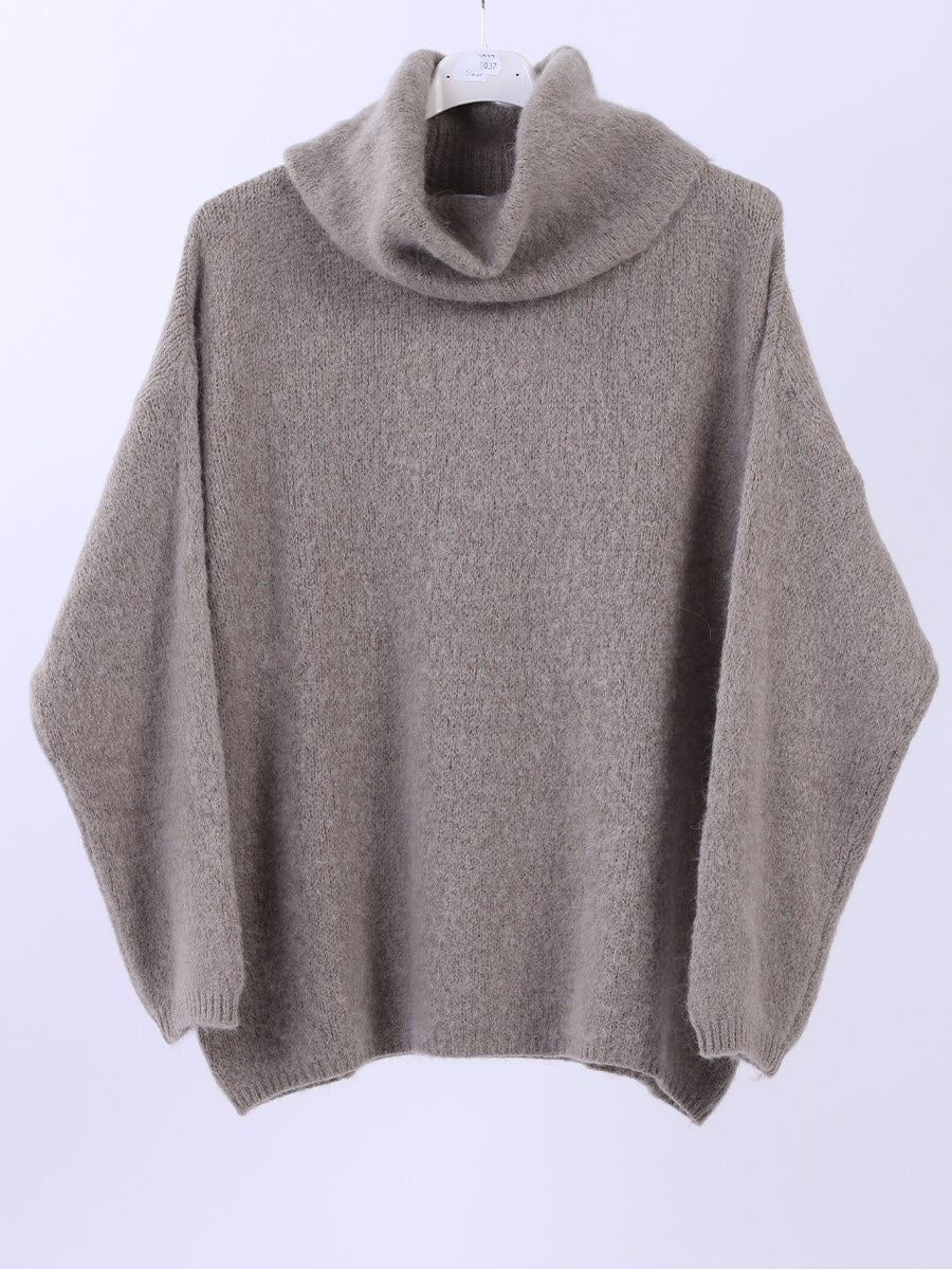Cowl Neck Solid Knit Crop Jumper Mocha