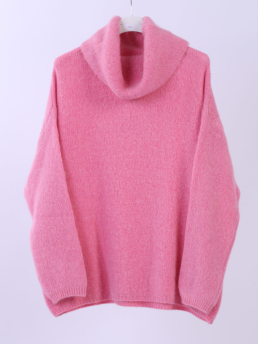 Cowl Neck Solid Knit Crop Jumper Pink