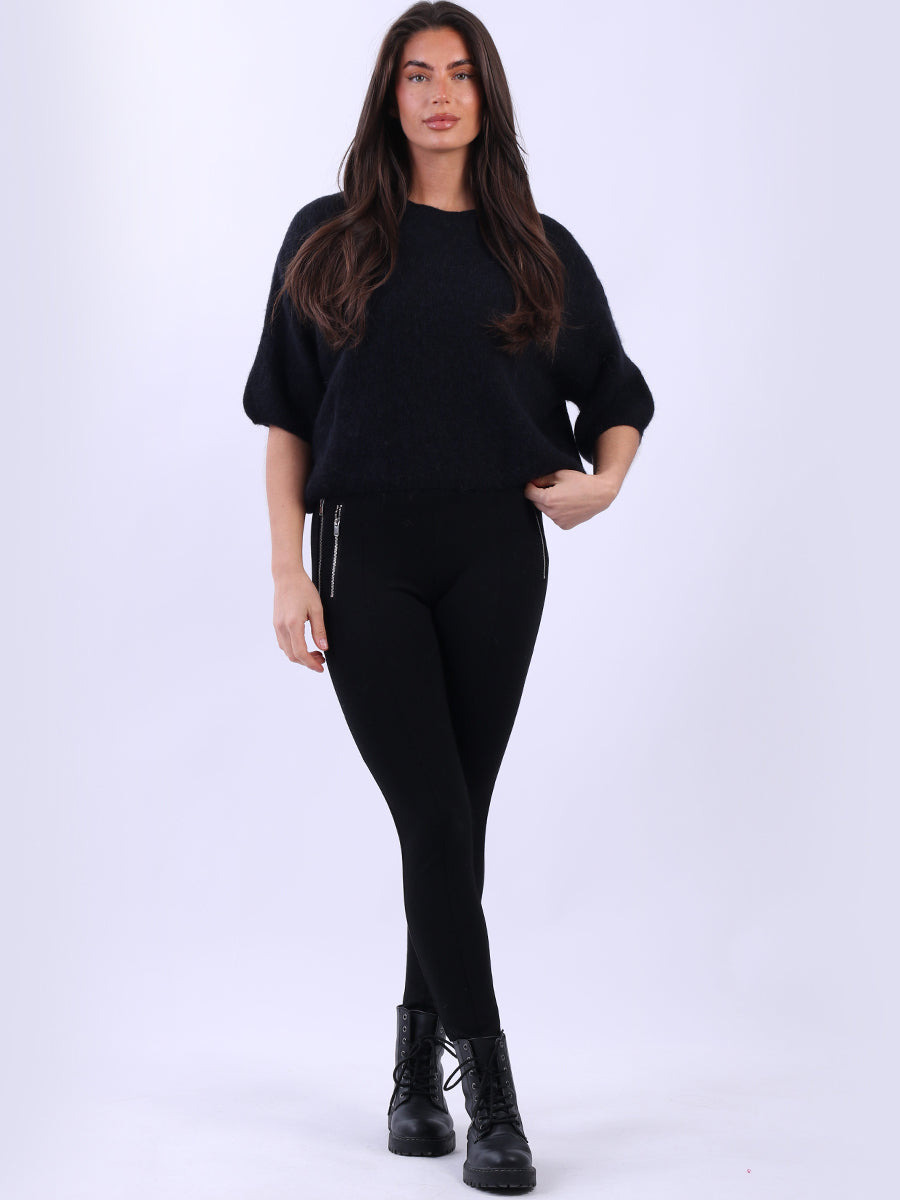 Baggy Woolen Knit Crop Jumper Black
