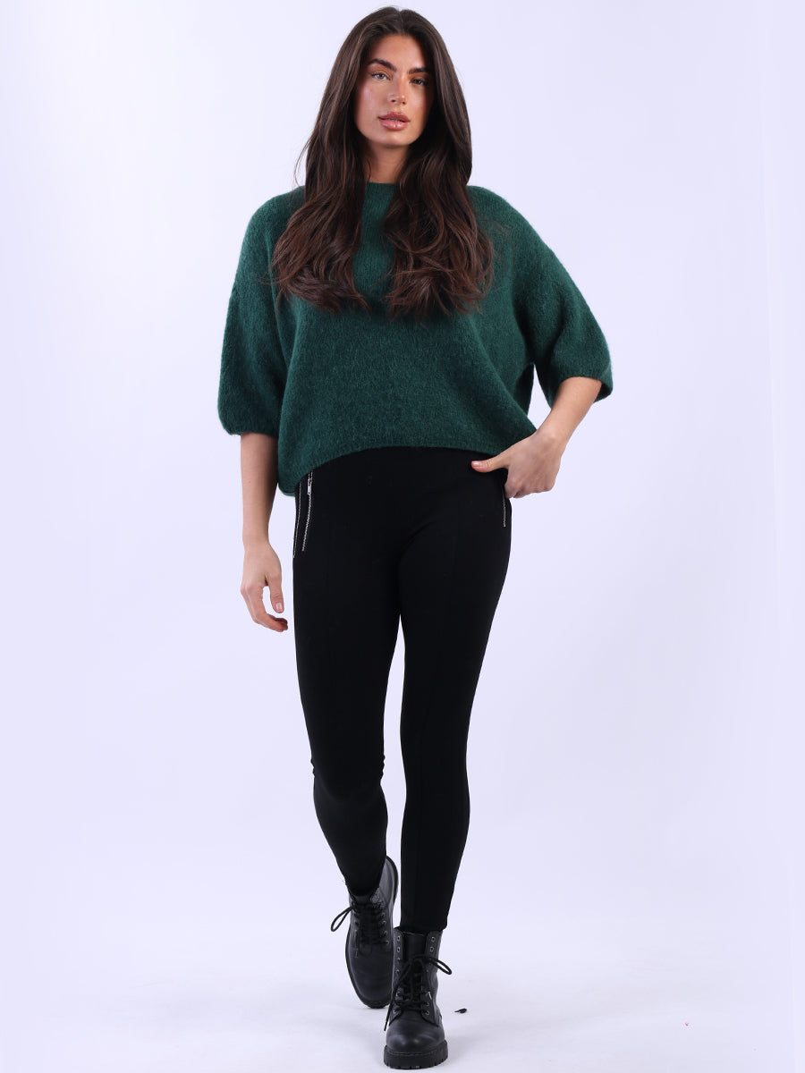 Baggy Woolen Knit Crop Jumper Bottle Green