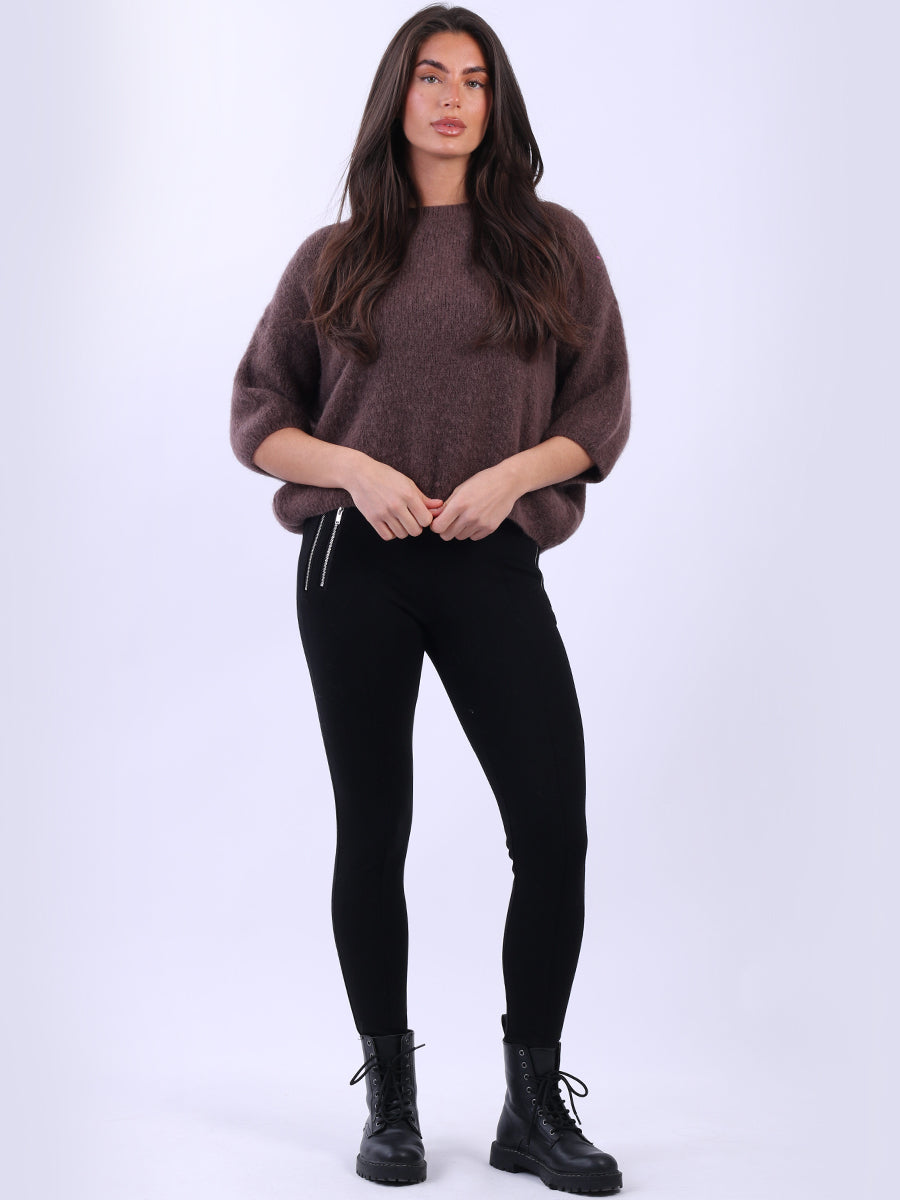 Baggy Woolen Knit Crop Jumper Chocolate
