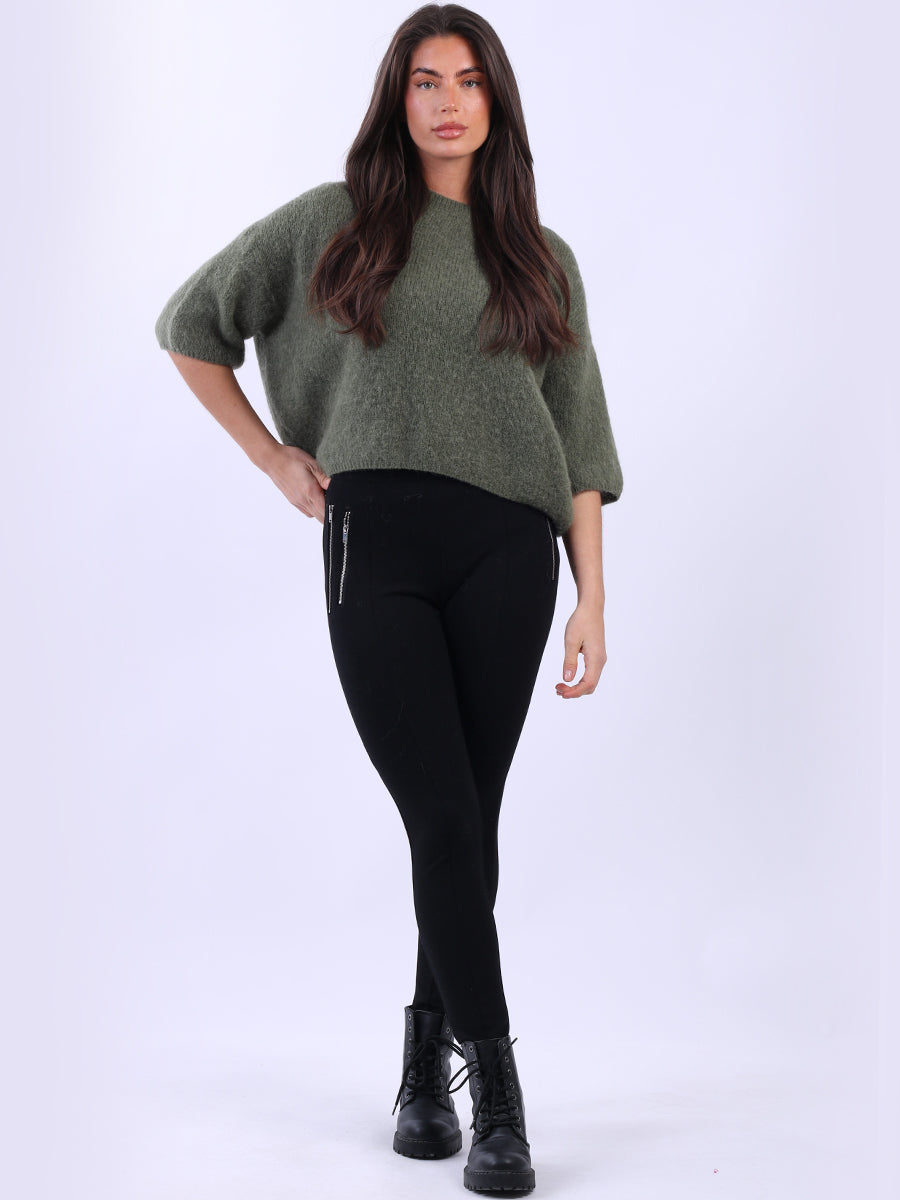 Baggy Woolen Knit Crop Jumper Khaki