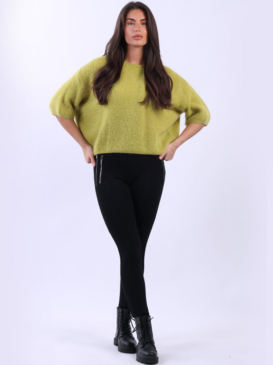 Baggy Woolen Knit Crop Jumper Lime Green