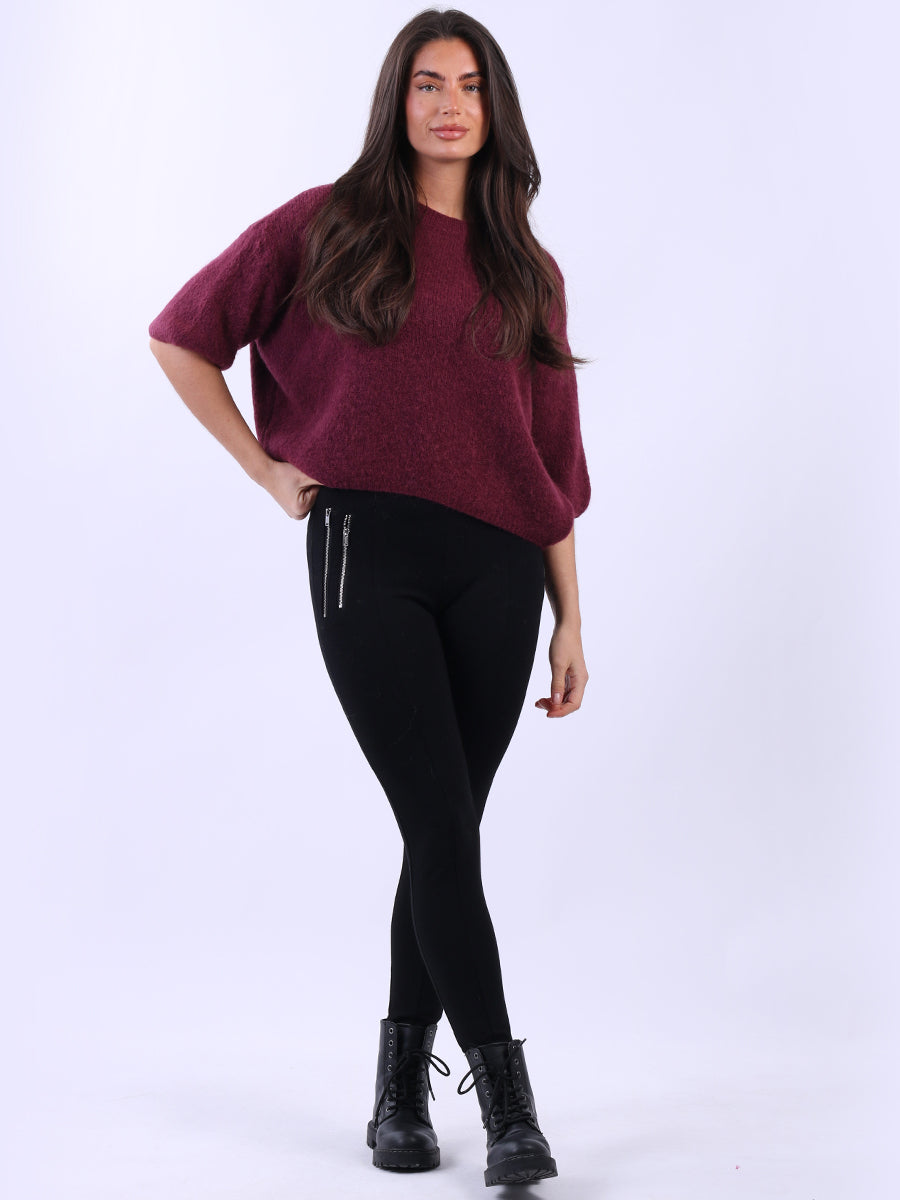 Baggy Woolen Knit Crop Jumper Wine