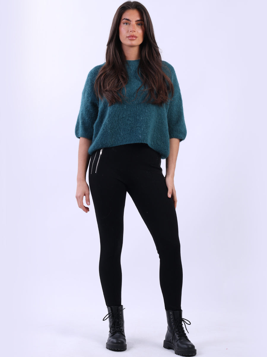 Baggy Woolen Knit Crop Jumper Teal