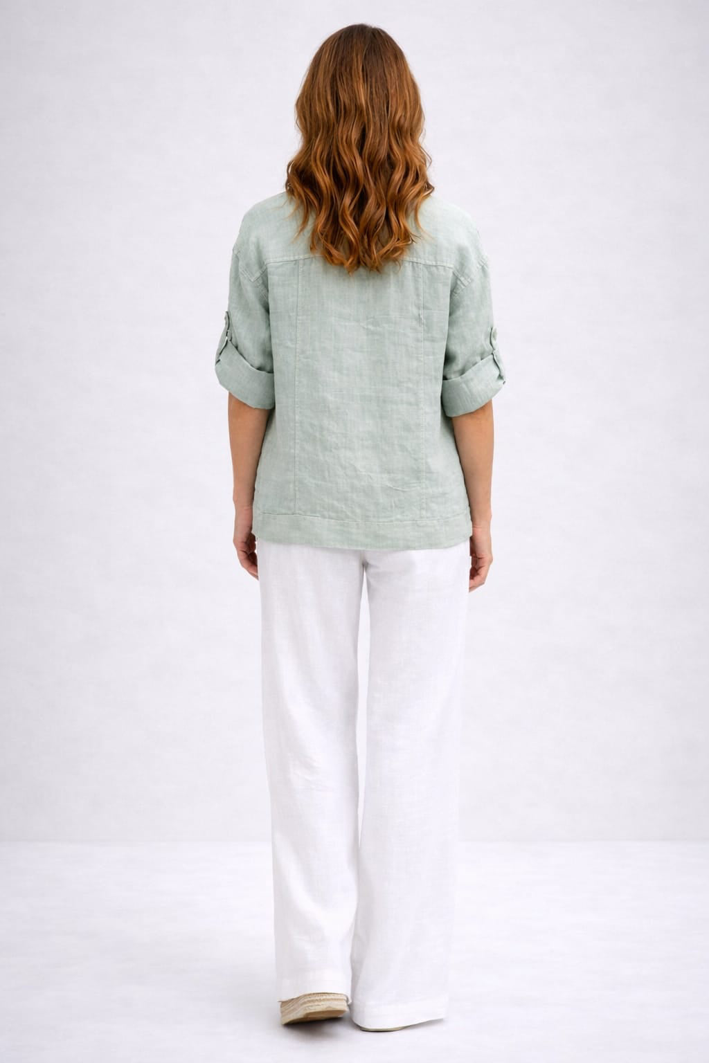 Button Up Front Pocket Plain Linen Jacket