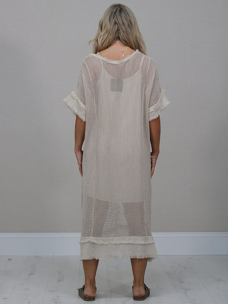 Italian Solid Mesh Net Cotton Lagenlook Dress