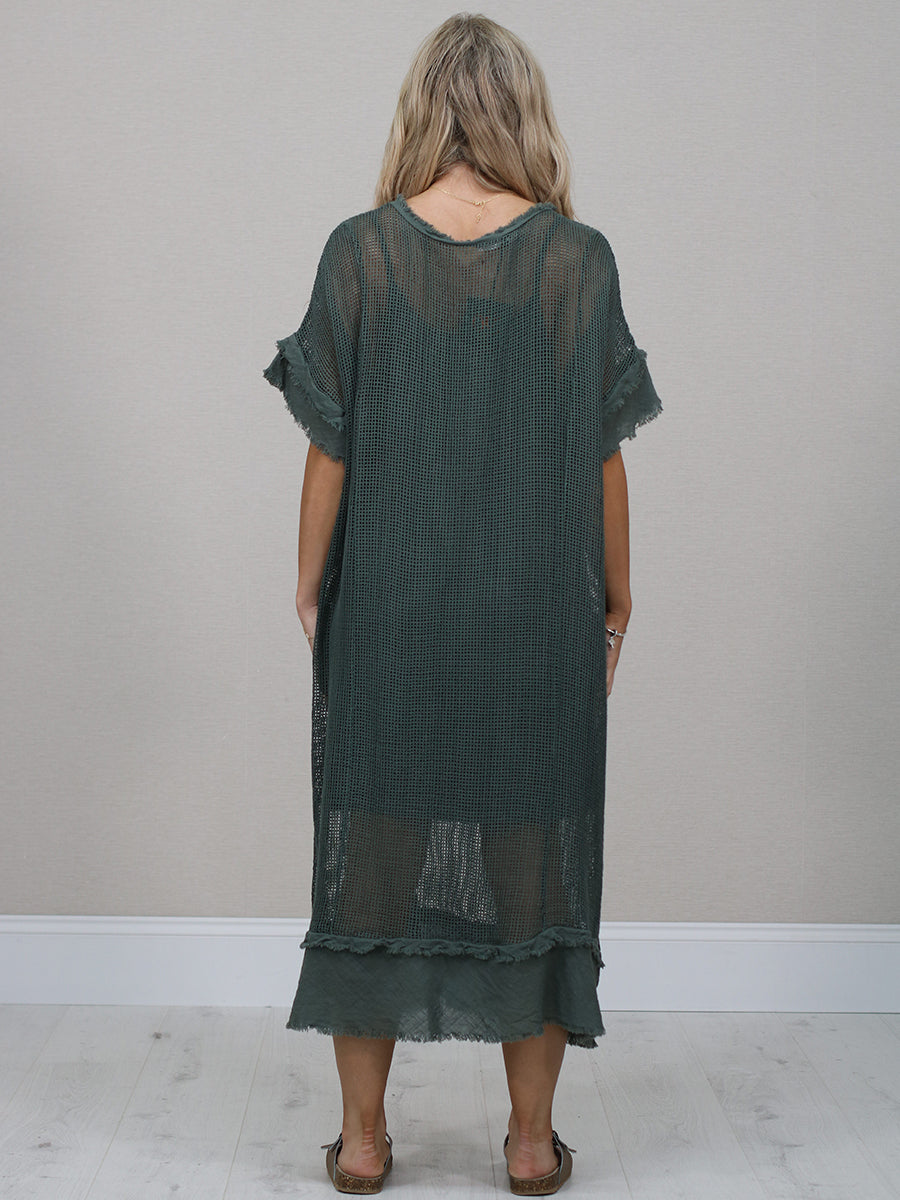 Italian Solid Mesh Net Cotton Lagenlook Dress