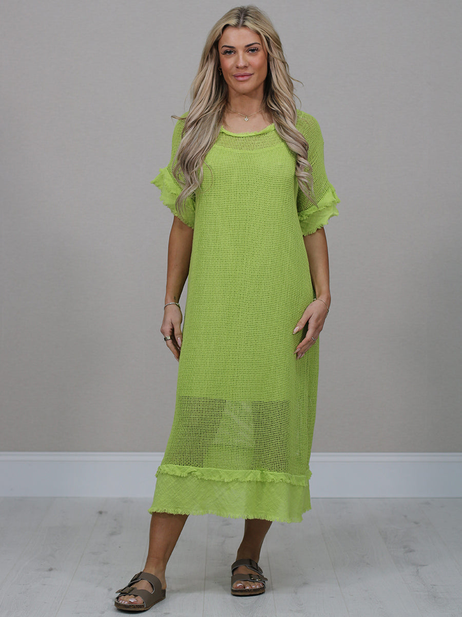 Mesh Net Cotton Dress Lime Green