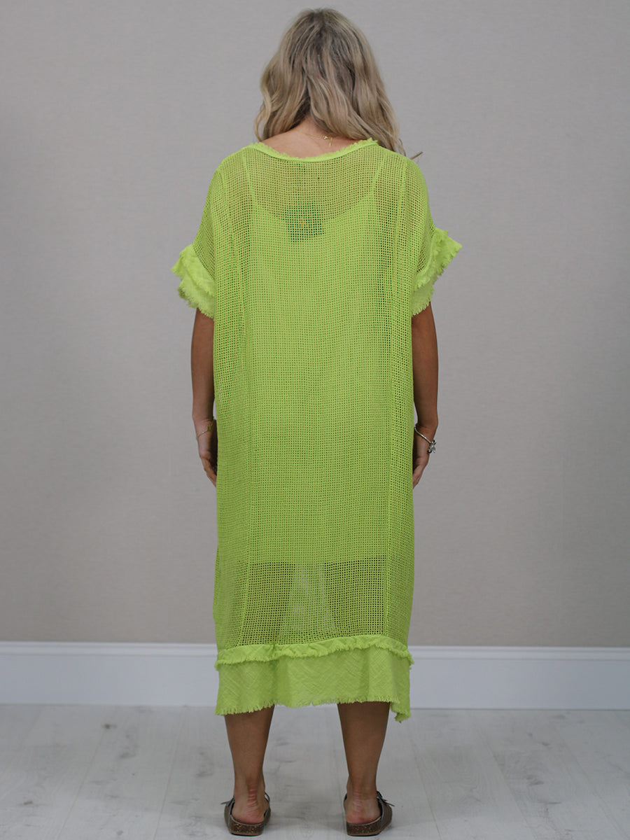 Italian Solid Mesh Net Cotton Lagenlook Dress