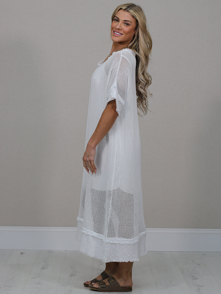 Italian Solid Mesh Net Cotton Lagenlook Dress