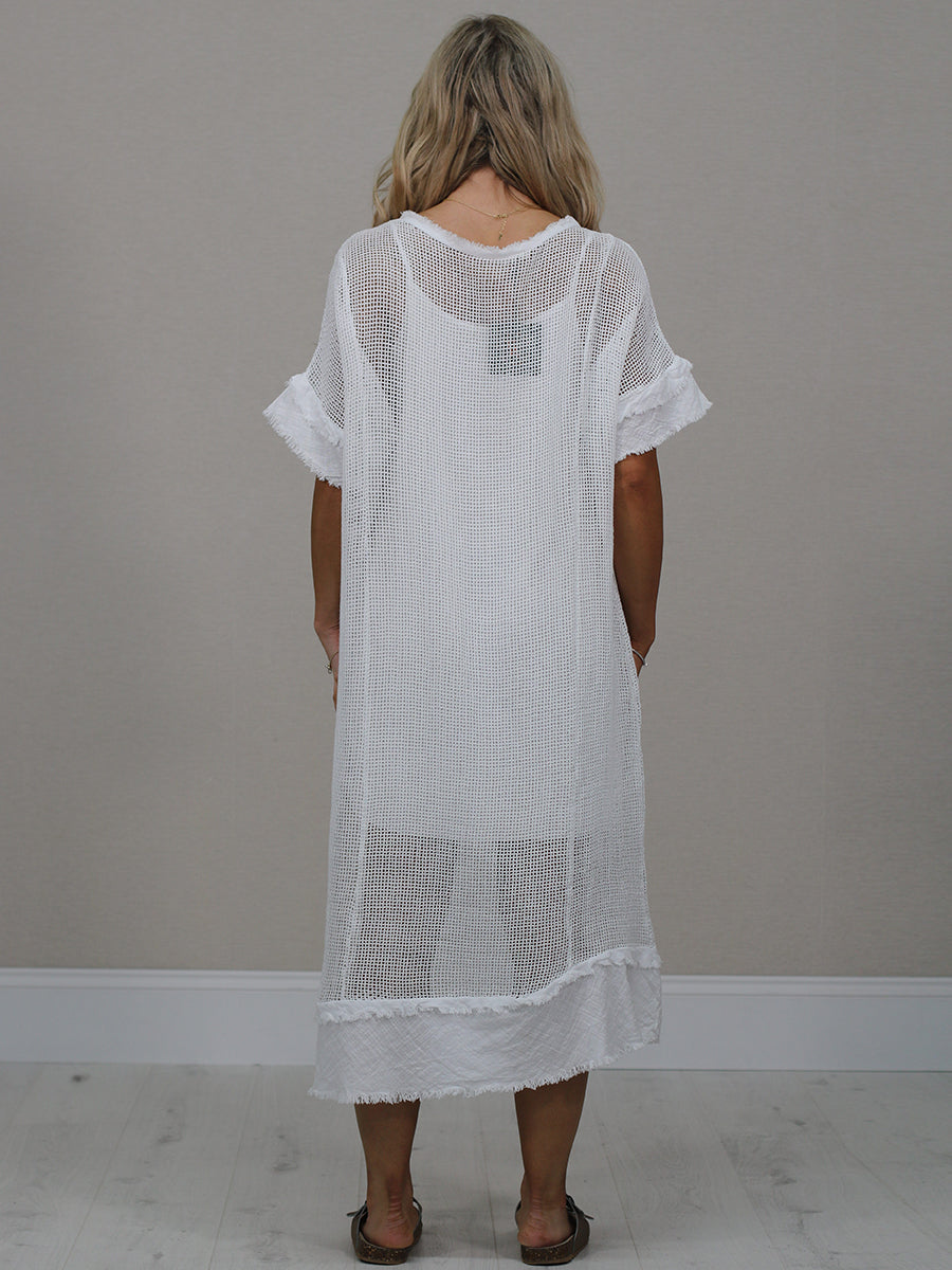 Italian Solid Mesh Net Cotton Lagenlook Dress