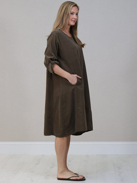 Women Plain Corduroy Midi Dress