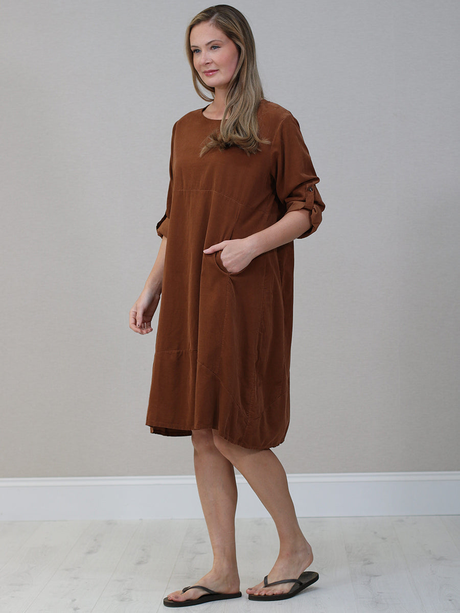 Women Plain Corduroy Midi Dress