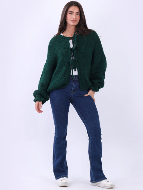 Solid Crop Cardigan Bottle Green