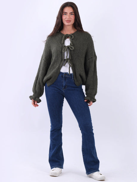 Solid Crop Cardigan Khaki