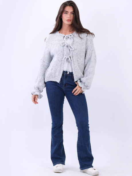 Solid Crop Cardigan Silver